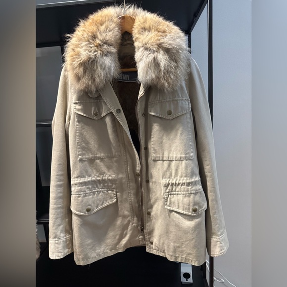Army Yves Salomon coyote fur lined jacket parka w removable lining sz 38 $1400 - Picture 1 of 9